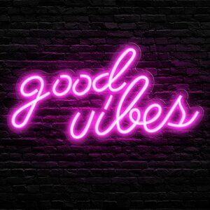 Neon Sign Pink Good Vibes Led Lights for Bedroom, Wall Decor (16.1 x 8.3 inch)
